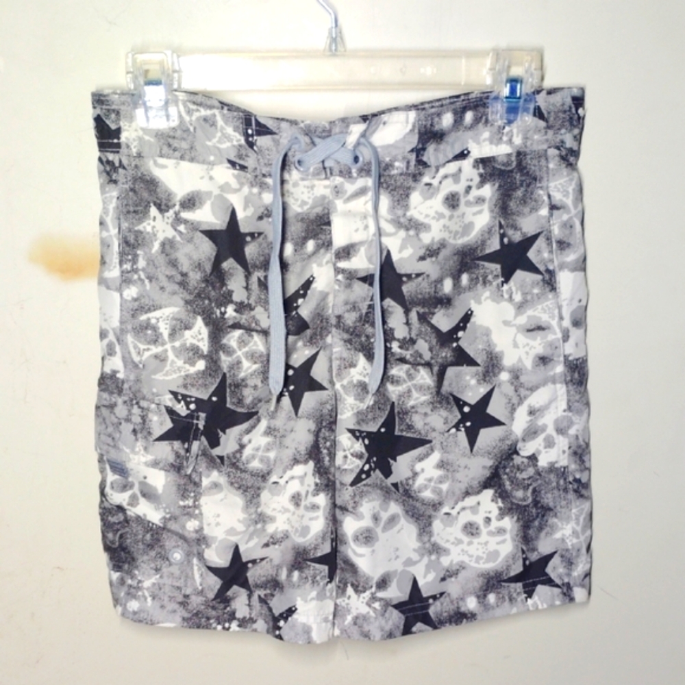 Arizona Jean Company Kids Swim Trunks Grey Star Skull Iron Cross AOP